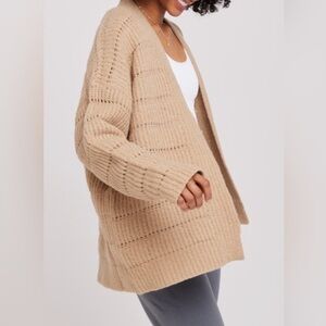 Spiritual Gangster Casey Wool Blend Cardigan Medium Warm Winter Neutral Beige!m
